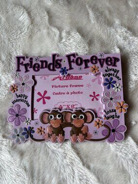 Ardene Friends Forever BFF Monkey Picture Frame 4x6 Purple Floral NEW